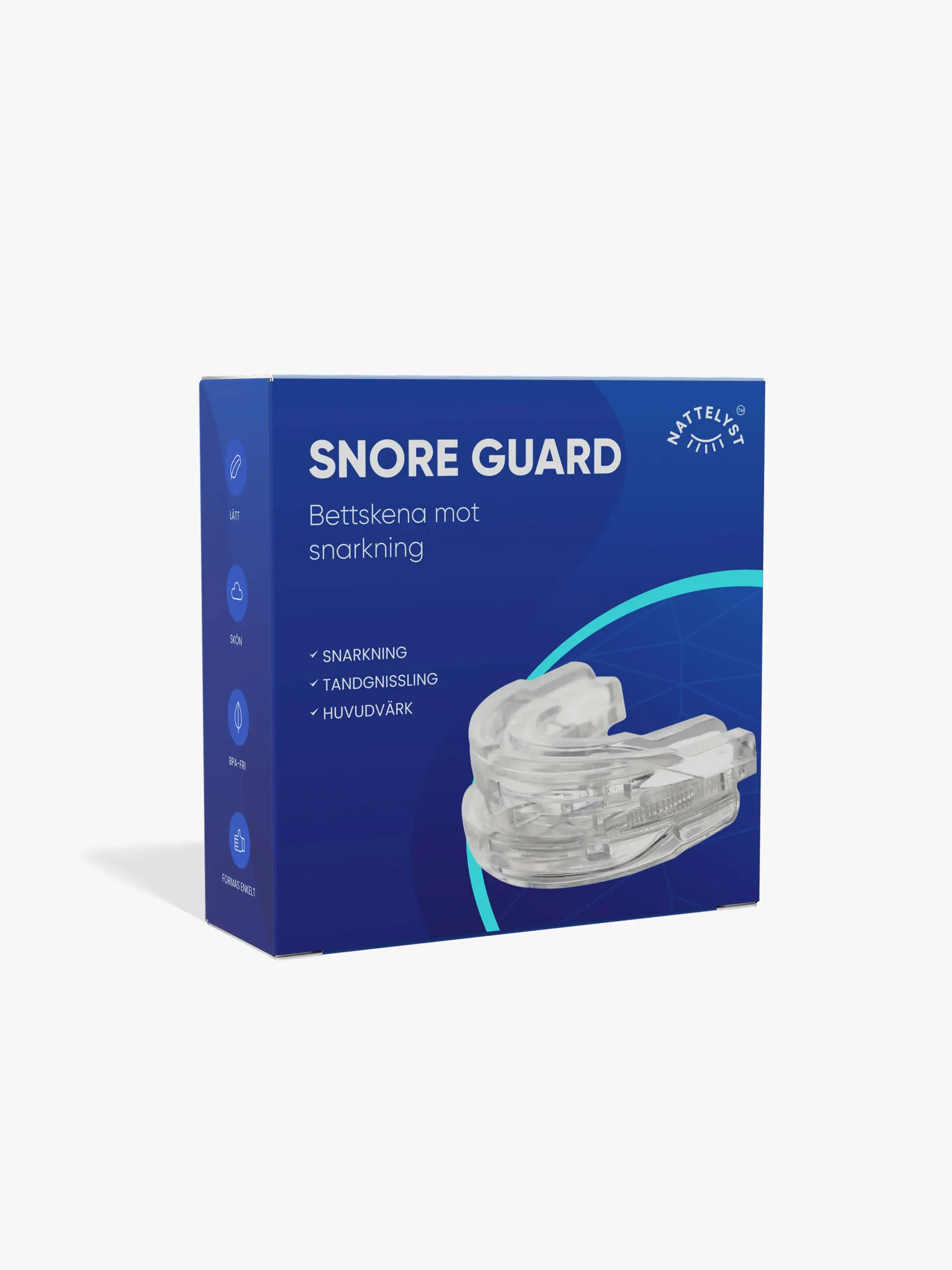Snore Guard bettskena i förpackning, formbar bettskena mot snarkning